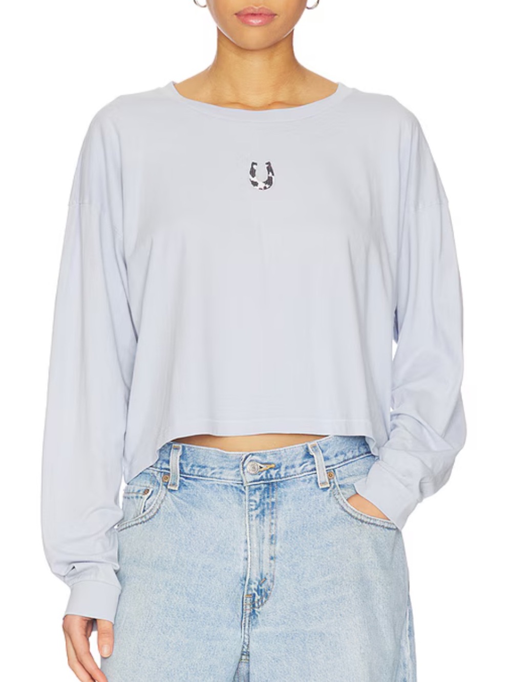Revolve Daydreamer Horseshoe Meet & Greet Long Sleeve Top grey /blue size small